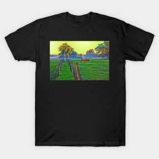 Two Horses Grazing At Sunrise T-Shirt